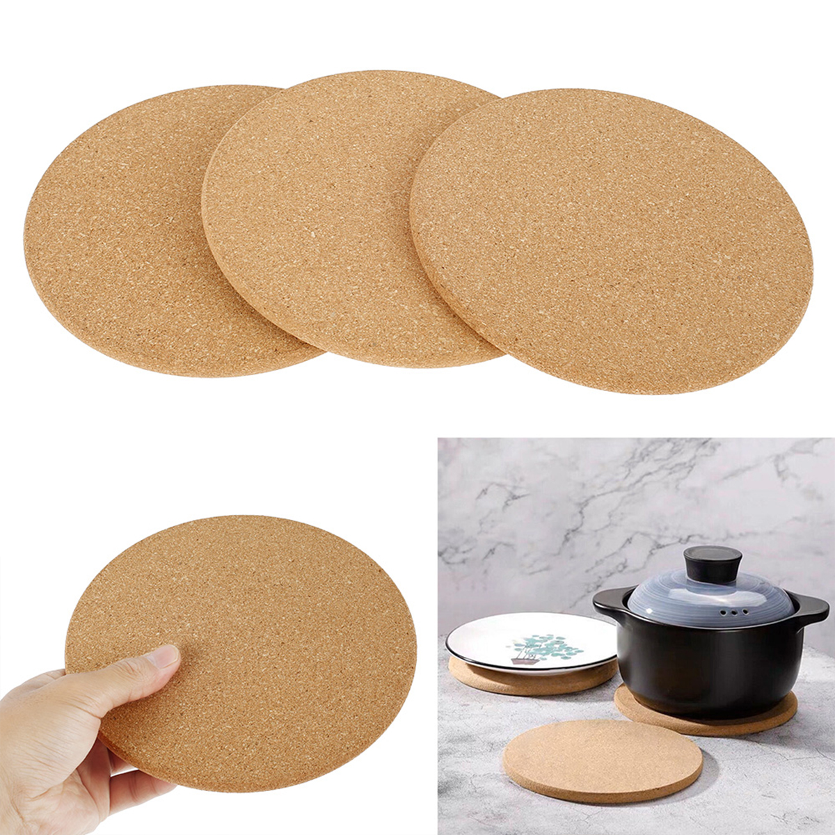 Kitchen Baking Pan Organizer - Cork Pot Holder Heat Resistant Round