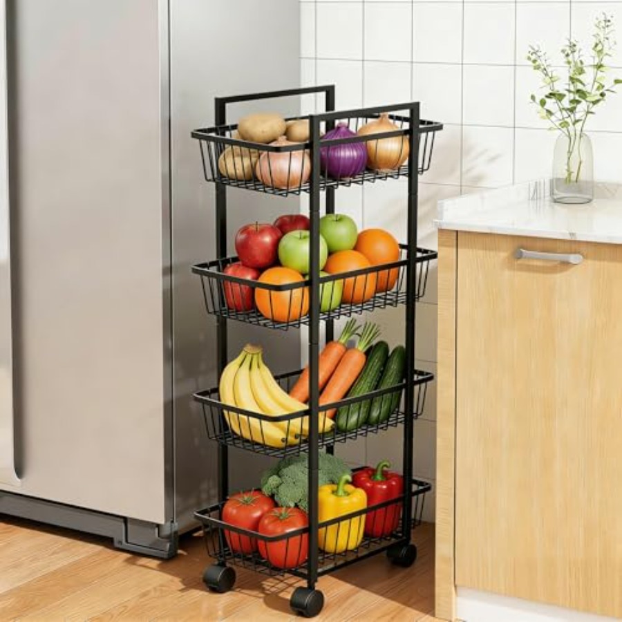 Kitchen Baking Cart - Rolling Fruit Vegetable Basket Cart Metal