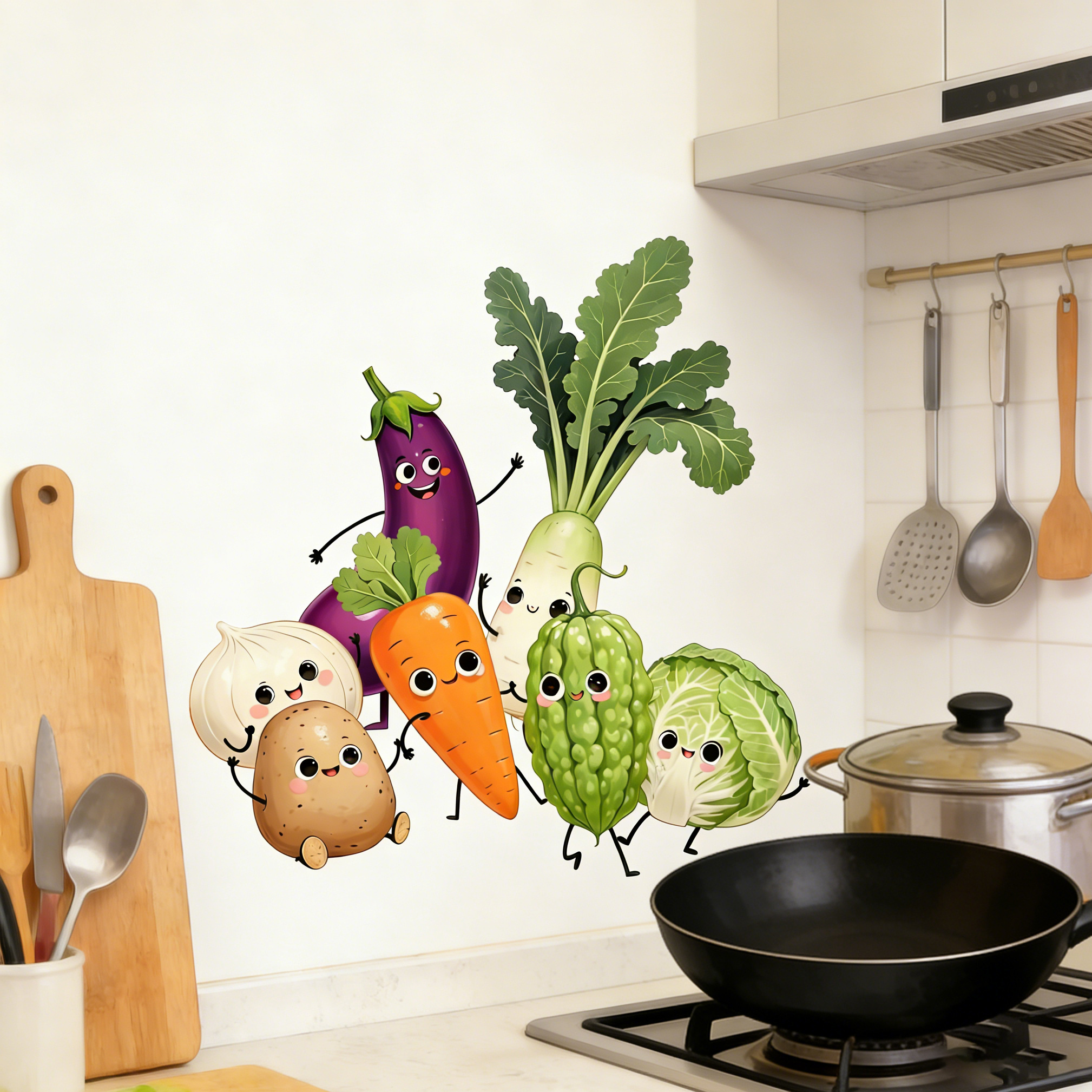 Kitchen Queen - Emotionally Expressive Vegetable Wall Stickers for