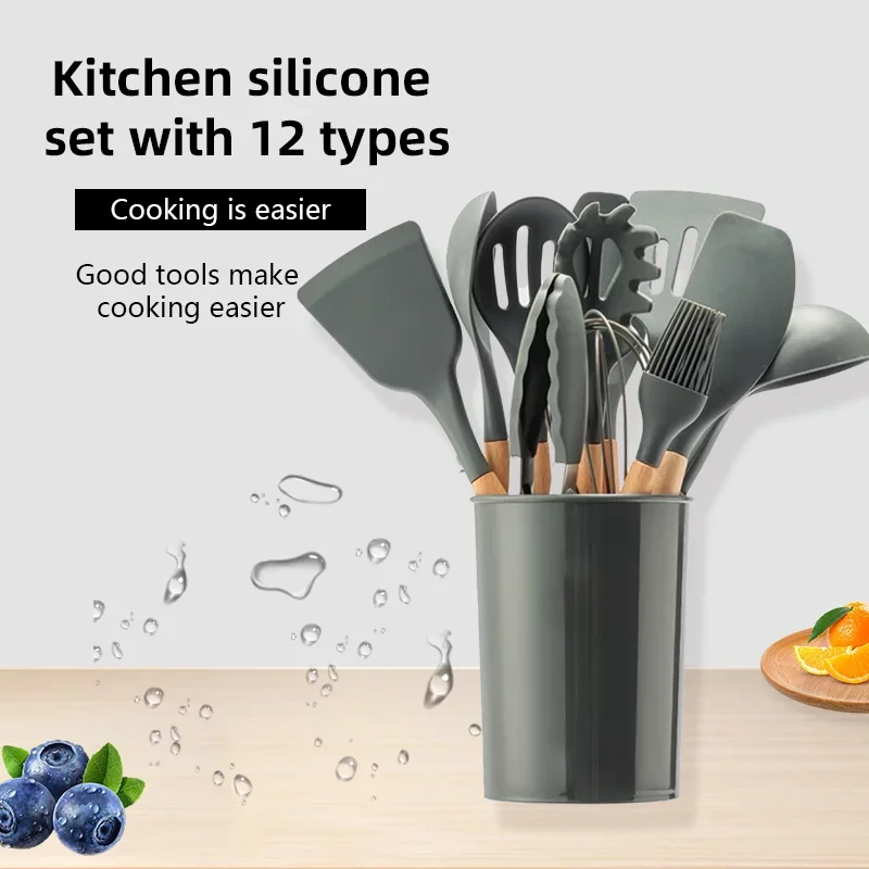 Kitchen Baking Pan Storage - For 12-piece Set Wooden Handle Silicone
