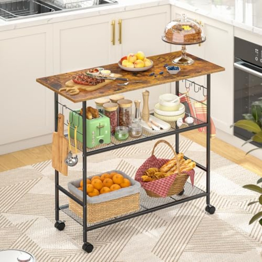 Kitchen Island with 3 Shelves, - Kitchen Baking Island recensie en prijs