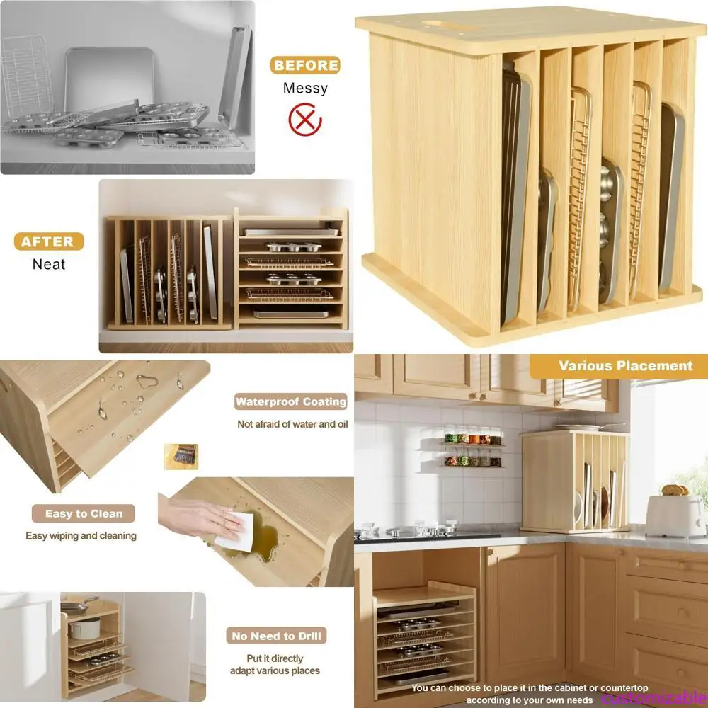 Wooden 7-Tier Cabinet Dividers - Kitchen Baking Pan Storage recensie en prijs