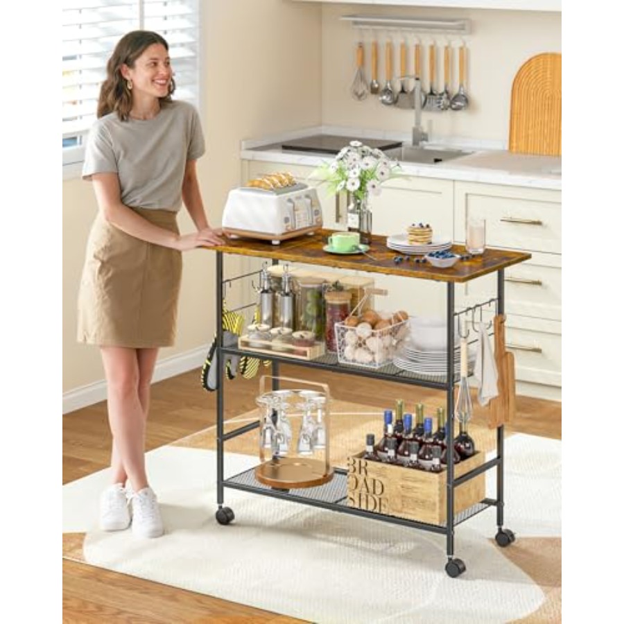 Kitchen Island with 3 Shelves, - Kitchen Baking Island recensie en prijs